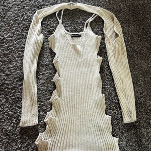 Stone Chunky Rib Knit Cut Out 2 piece Mini Dress